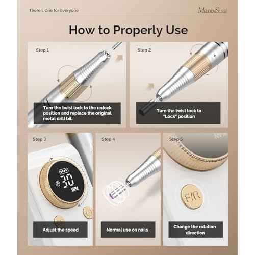 MelodySusie 2 in 1 Professional Nail Drill, 30000 RPM SC330G Electric Nail File with Kickstand for Gel Nails Polishing Removing, Portable Cordless Nail Efile for Manicure Pedicure at Home & Salon,Gold