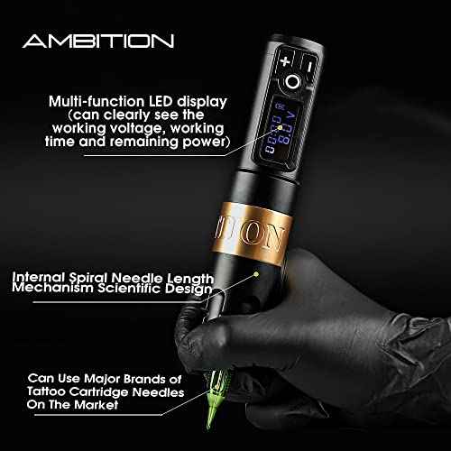 Ambition Soldier Rotary Battery Pen Tattoo Cartridge Machine with 2400mAh Power Japan Coreless Motor Digital LED Display Tattoo Equipment Supply for Professionals and Beginners Tattoo Artists