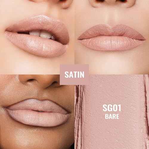 Oulac Beige Lipstick for Women, Pale Nude Matte Lip Base, Full Coverage Lip Color, Satin Matte Finish, Cream Texture, Hydrating, Infused with Hyaluronic Acid, Vegan & Clean Beauty 4g SG01 Bare