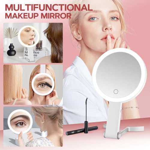 MIYADIVA Lighted Makeup Mirror, 30X Magnifying Mirror with Light and Adjustable Brightness, Hanging and Handheld Mirror with Handle, Portable Travel Makeup Mirror with Lights, Vanity Mirrors for Women