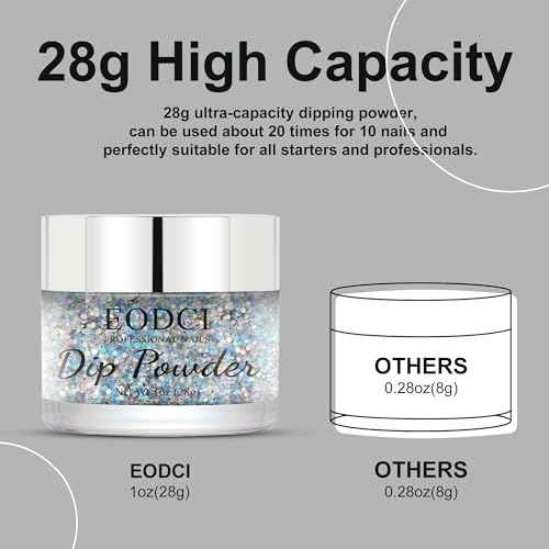 1 Oz/28g Sequin Silver Dip Powder, Glitter Dipping Powder French Pro Collection System Nail Art Starter Manicure Salon DIY at Home, Odor-Free&Long-Lasting, No Needed Nail Lamp Curing
