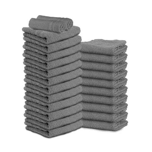 24 Pack Dark Grey Hand Towels 100% Cotton Spa Towel ? 16x27 inches Highly Absorbable Facial Towels Gym, Hair, Face, Bulk Small Towels (Not Bleach Proof)