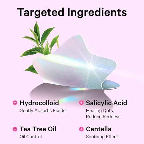 Sosky Hologram Pimple Patches for Face, Hydrocolloid Acne Patches with Salicylic Acid, Cute Star Zit Stickers,Colorful Blemish Covers,36 Count Pink Heart Moon Flower