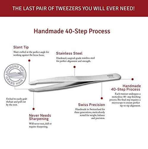 Professional Tweezers Diamond Slant Tip - Diamond Tip Tweezers for Men & Women - High Precision Design for Face, Eyebrow, Hair & Grooming - Stainless Steel Handmade Beauty Tool