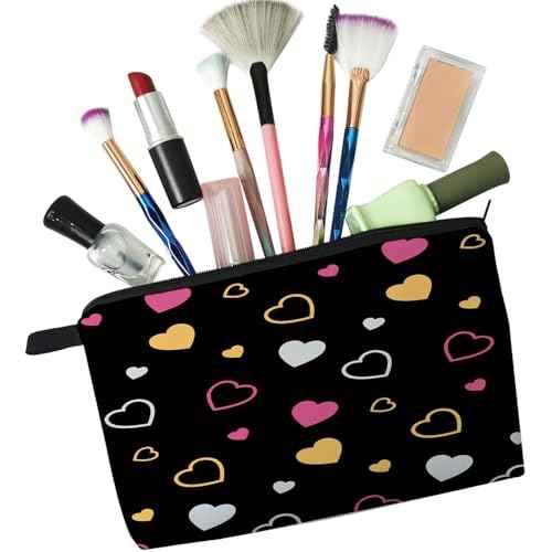 Colorful Heart Makeup Bag Cute Small Makeup Organizer Bag Travel Toiletry Zipper Pouch Birthday Christmas Valentine Gift Colorful Heart Cosmetic Bag for Women