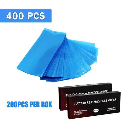 Large Tattoo Pen Covers 400Pcs - Tattoo Machine Covers Tattoo Grip Extra Wide Machine Bags 2.6"x7" Big Sleeves Blue Tattoo Supplies