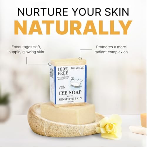 Grandma¡¯s Pure Lye Soap Bar for Sensitive Skin, Unscented 6 oz ? 12 Pack | Face & Body Wash for Dry, Itchy Skin | Free of Dyes, Detergents & Fragrance + Bonus Baby Powder Air Freshener
