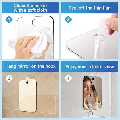 Large Shower Mirror,(Large 9.8 * 7.9in) Includes A Sticky Stainless Steel Hook, Portable Travel Makeup Mirror, Suitable for Wall Applications