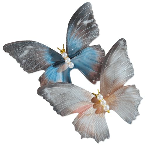 Butterfly Decorative Hair Clips - Duckbill Clips for Women Bohemian Hair Clip Non-Slip Snap Duck Bill Clips Boho Hair Accessories, Blue Grey 2 Pack