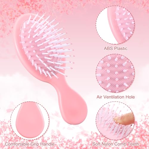 Meanplan 6 Pcs Mini Hair Brush Bulk with Bow Travel Detangling Brush Pink Coquette Small Hairbrush for Dry and Wet Hair Women Gift for Christmas Stocking Stuffers Party Favors(Pink)