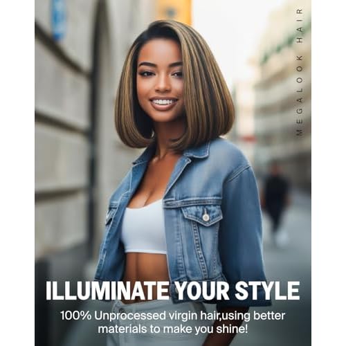 Highlight Ombre 13x4 HD Lace Frontal Wig Human Hair Pre Plucked Pre Cut Lace 210% Density Balayage Straight Short Bob Wigs for Women 12 Inch