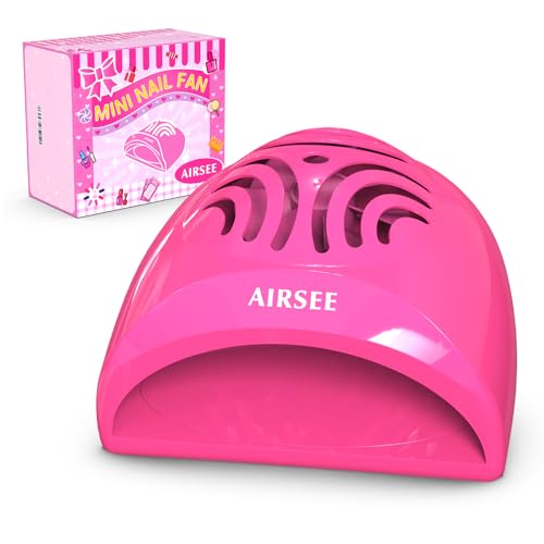 AIRSEE Kids Nail Dryer, Portable Nail Dryer, Mini Nail Fan for Regular Nail Polish - Birthday, Christmas, Party Gift for Grils, Battery Operated, DIY nail art, No Harmful, Two stickers included (Pink)