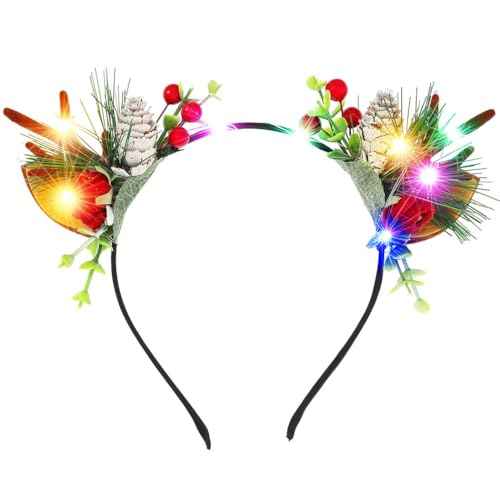 BARTOSI Christmas Light Up Headbands Reindeer Antlers Hairband LED Xmas Antler Hair Hoop Hair Accessories for Women Girls