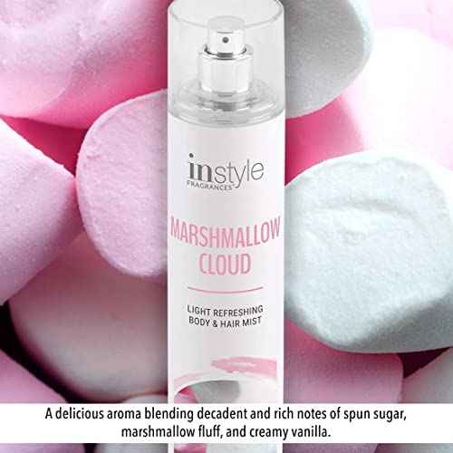 Instyle Fragrances | Body & Hair Mist | Marshmallow Cloud Scent | With Panthenol | CLEAN, Vegan, Paraben Free, Phthalate Free | Premium 8 Fl Oz Spray Bottle