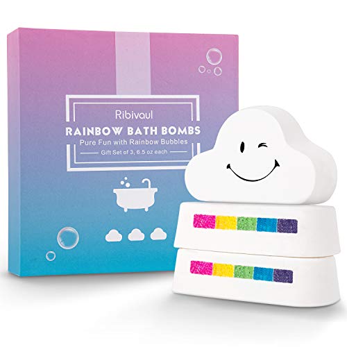 Somall Ribivaul Rainbow Bath Bombs XXXL Size 6 oz 3 Handmade Bath Bombs with Natural Ingredients, Bath Bomb for Kids with Colorful Bubbles, Great Gift Idea for Halloween, Christmas