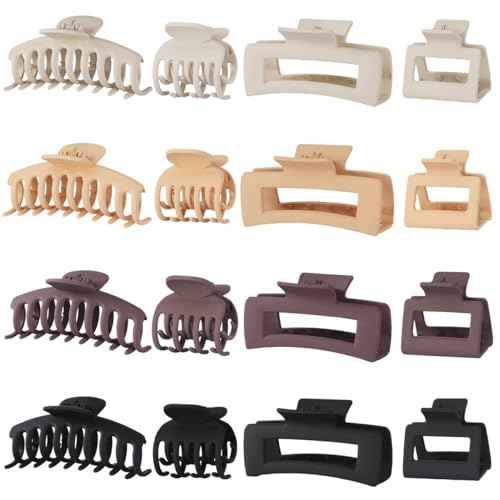 NEW LIVE Hair Clip 16 Count for Women - Hair Claws for Thin Thick Curly Hair - Large and Small Matte Banana Clips - Strong Hold Nonslip Hair Claws - Various Sizes and Styles