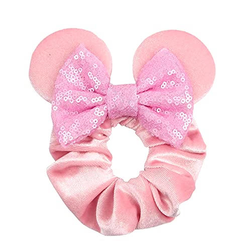 JOYFISCO 3 Pack Mouse Ears Scrunchies Velvet Hair Scrunchies Sequin Bows Hair Ties Hair Bands Ponytail Holder Hair Accessories for Women Girls