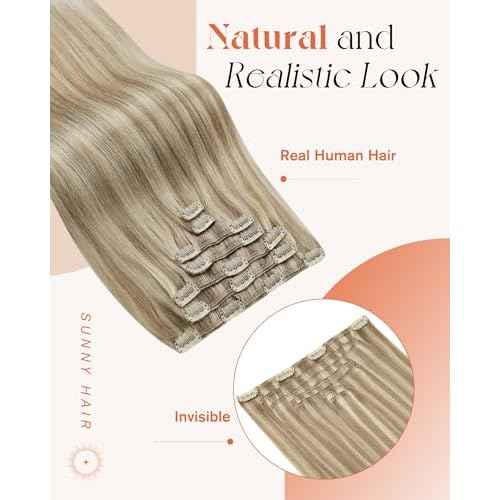 Sunny Hair Clip in Hair Extensions Straight Human Hair Clip in Extensions Remy Clip in Hair Extensions Real Human Hair Extensions Clip ins Golden Blonde Highlights Light Blonde 18inch
