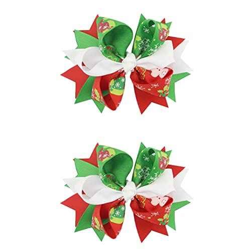 J.H LIVING 2Pcs Christmas Bows For Girls Christmas Hair Accessories Colorful Xmas Boutique Headwear Accessories Snowflake Snowman Pattern Crocodile Hairpin Gift For Holidays (D)