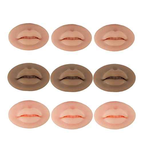 9Pcs 3D Silicone Fake Lips for Makeup Practice, Soft Silicone Lips Tattoo Practice Skins Training for Permanent Makeup