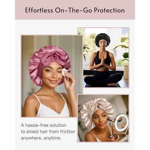 Yanideer 3 pcs Satin Bonnet Silk Bonnet for Sleeping Double Layer Satin Lined Hair Bonnet with Tie Band for Women Curly Hair