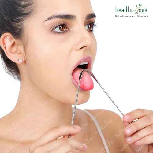 HealthAndYoga¢â Tongue Cleaner Scraper with Storage Bag - Hygienic, Surgical Grade, Non-Synthetic Grip ? Sterilizable Tongue Brush Cleaner (Surgical Steel - 1 Pack)