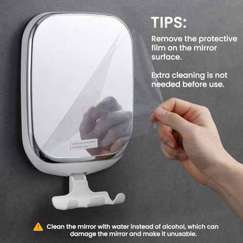 TAILI Shower Mirror Fogless for Shaving, Anti Fog Shaving Mirror with Razor Holder NO-Drilling,Removable,Shatterproof & Waterproof,Wall Mounted Bathroom Accessories with Powerful Suction(White)