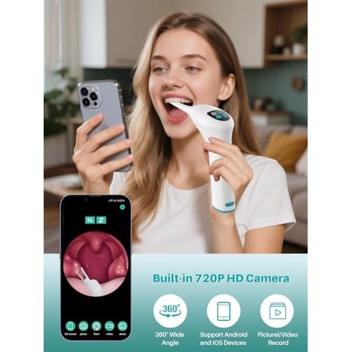 Voraiya Electronic Tonsil Stone Remover, Visible Tonsil Camera, Tonsil Stone Removal Kit with Camera and Led Light, APP WiFi Connection, Tonsil Stone Vacuum with 5 Level Oral Suction Device