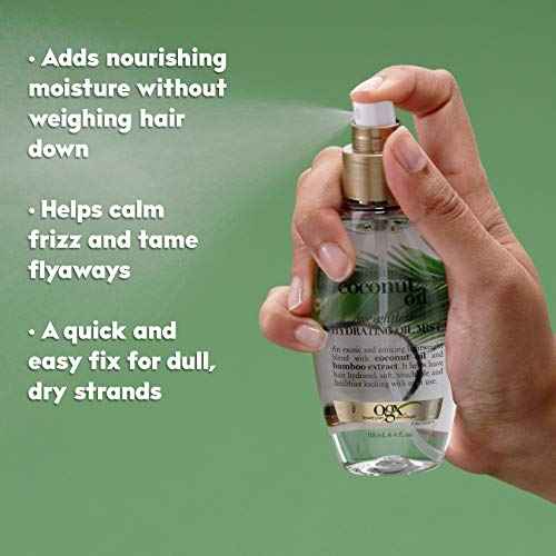 OGX Nourishing + Coconut Oil Weightless Hydrating Oil Hair Mist, Lightweight Leave-In Hair Treatment with Coconut Oil & Bamboo Extract, Paraben & Sulfate Surfactant-Free, 4 Fl Oz