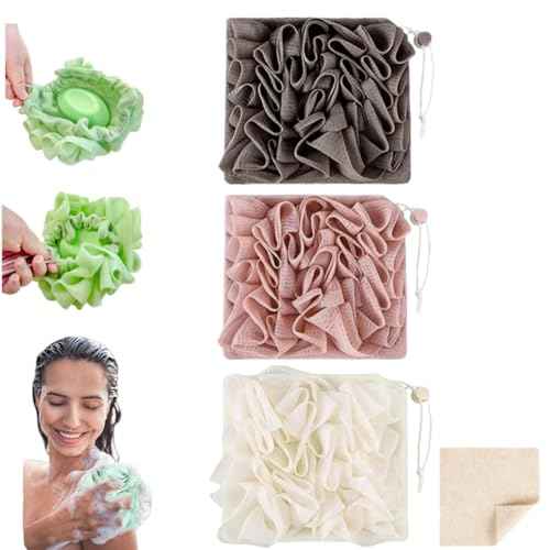 Washcloth Loofah Combo 2-in-5 Loufee Wash Cloth That Holds Bar Soap-Exfoliation Mesh Shower Ball for Body Wash&Smooth Skin+Free Loofah Dish Towel
