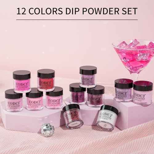 12 Pcs Nail Dip Powder Set, 12 Colors Burgundy Pink Dipping Powder Kit, Valentine's Shimmering Red Purple Glitter Nail Art Manicure Salon DIY for Daily at Home Party Gifts for Women