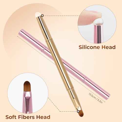 Unaone 2Packs Lip Brush for Lipstick, Dual-Ended Silicone & Bristle Tips Lip Makeup Brush, Lipstick Brush for Lip Gloss