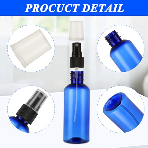 50 Pack 2oz Plastic Spray Bottles Small Empty Fine Mist Spray Bottle Blue Clear Bottles for Essential Oils, Bath, Beauty, Hair & Cleaning, Small Spray Bottles for Travel, With 10 Funnels