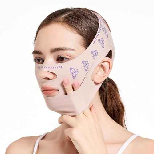 Beauty Face Sculpting Sleep Mask, Double Chin Reducer,V Shaped Slimming Face Mask, Reusable Facial Shaped UP Lift Mask- Anti-Aging and Anti-Wrinkle Band (Pink B)