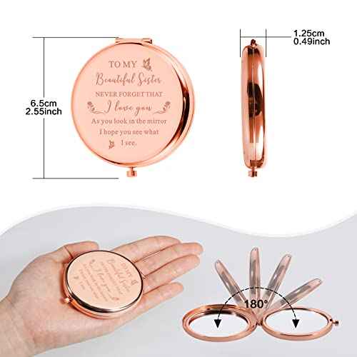 Sister Birthday Compact Mirror Gift Best Sister Gifts from Friend Sister Brother Classmate Makeup Mirror for Women Her Friendship Gift Wedding Valentines Day Graduation Thanksgiving Christmas