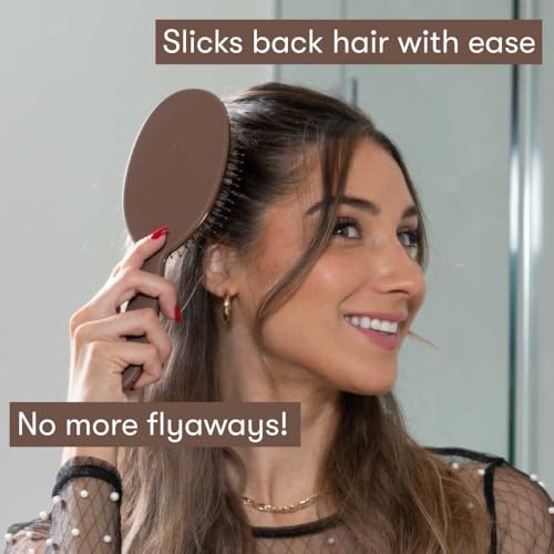 FRAMAR Soft Boar Bristle Hair Brush For Women ? Boars Hair Brush For Women, Boar Brush For Fine Hair, Hairbrush For Fine Hair, Soft Bristle Brush For Slick Back, Volume and Shine - Chocolate