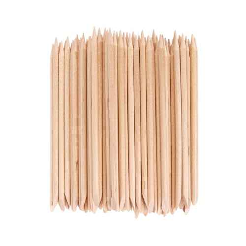 100PCS Orange Wood Nail Sticks, 4.5 Inch Wooden Cuticle Pusher and Remover Set, Dual-Headed Manicure Tools for Home and Salon