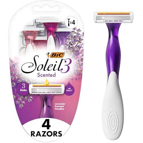 BIC Soleil 3 Scented Women¡¯s Disposable Razor, 3 Blades with a Moisture Strip For a Silky Shave, Assorted, 4 Piece Razor Set
