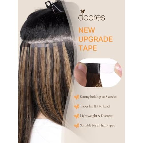 DOORES Human Hair Extensions Tape in, Dark Brown 100g 20 Inch 40pcs, Tape in Hair Extensions Real Hair Straight Natural Hair Skin Weft Hair Extensions