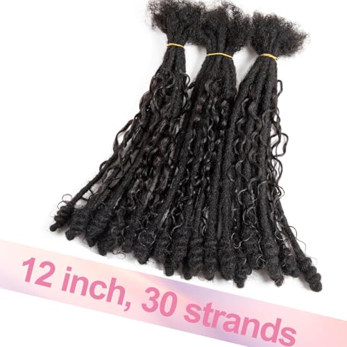 0.6 cm Human Hair Dreadlocks with Twist Ends 12 inch 30 Strands Boholocs Human Hair Handmade Dreadlock Extensions Natural Black Color Can Be Dyed Bleached Curled (1B#, 12 Inch-30 Strands)