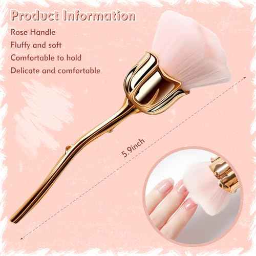 2 PCS Nail Dust Brush, Ultra Soft Nylon Dust Brush for Nails, Nail Brushes for Nail Art Cleaner Tools, Rose Shape Nail Brush & Makeup Brush