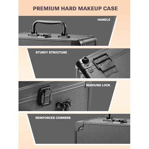 Qislee Makeup Box with A Detachable Lighted Mirror, Waterproof Travel Train Case, Cosmetic Organizer and Makeup Suitcase with Adjustable Dividers, Magnetic LED Mirror (Black)