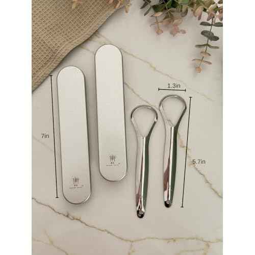 Me Mother Earth 2 pack Stainless Steel Tongue Scraper for Adults with 2 Metal Travel Cases ? Durable Metal Cleaner for Oral Care, Fresh Breath, and Eco-Friendly Dental Care