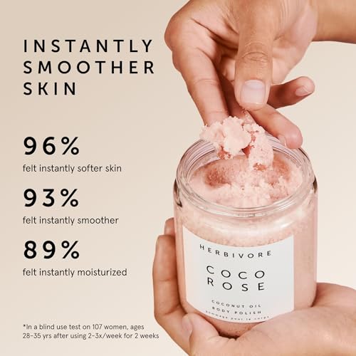 HERBIVORE Coco Rose Exfoliating Body Scrub + In-Shower Moisturizer with Coconut Oil, Shea Butter + Pink Clay for Softer, Smoother Skin | Vegan, Plant-Based, Cruelty-Free