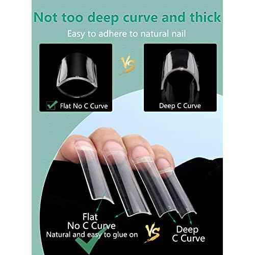 504 PCS No C Curve Clear Nail Tips for Acrylic Nails Professional, 3XL Extra Long, 12 Sizes Half Cover Straight Tapered Square French Fake Nail Tips for Nail Salons Home DIY