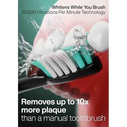 Aquasonic Black Series Ultra Whitening Toothbrush ? ADA Accepted Electric Toothbrush- 8 Brush Heads & Travel Case ? 40,000 VPM Electric Motor & Wireless Charging - 4 Modes w Smart Timer