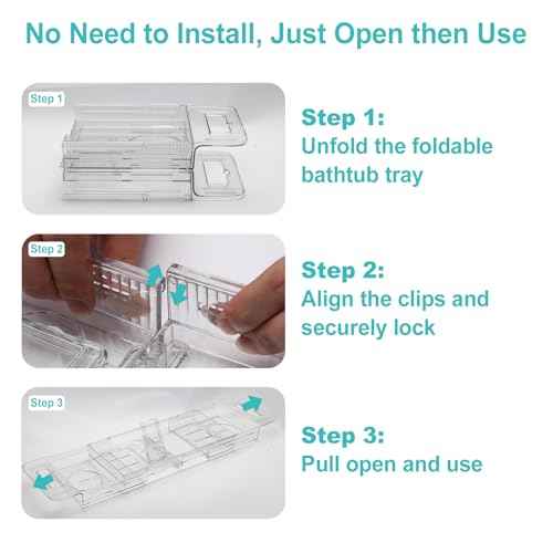 Expandable Bathtub Tray Caddy, Clear Bath Tray for Tub for Bath Relaxing, Foldable Bath Table Trays, Bathtub & Bathroom Accessories for Women Gift, Anniversary or Wedding Gifts, New Home