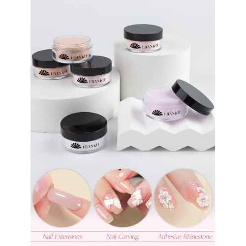 EBANKU Nude Pink Acrylic Powder Set, 6 Colors Jelly Pink, White, Nude - 6 * 10g/0.35oz for Nail Extension, Carving, French Nail