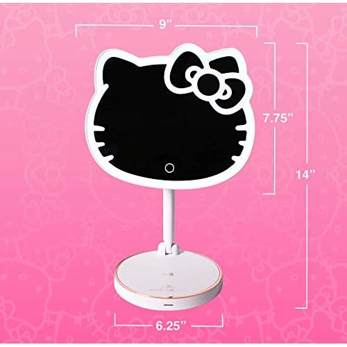 Impressions Vanity Hello Kitty Tabletop Mount LED Rechargeable Makeup Mirror with 360 Degree Rotation, Touch Sensor Desk Mirror with Light Strip and Adjustable Brightness