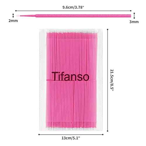 tifanso 400PCS Micro Cotton Swabs, Disposable Eyelash Microswabs for Eyelash Extensions, Lash Brush Applicators Pink(Head Diameter: 2.0mm)